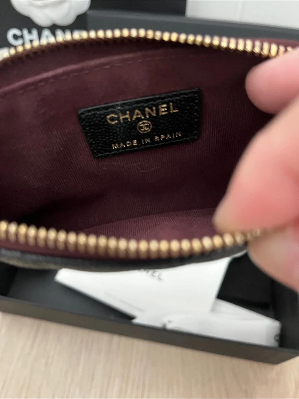 CHANEL Black Caviar Leather Zip Pouch